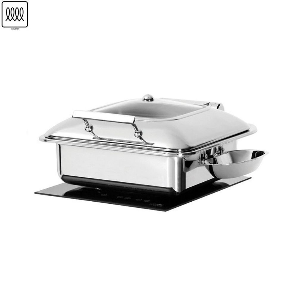 CHAFING DISH - ΜΠΑΙΝ ΜΑΡΙ Induction INOX GN2/3 με Γυάλινο Καπάκι ΧΩΡΙΣ ...